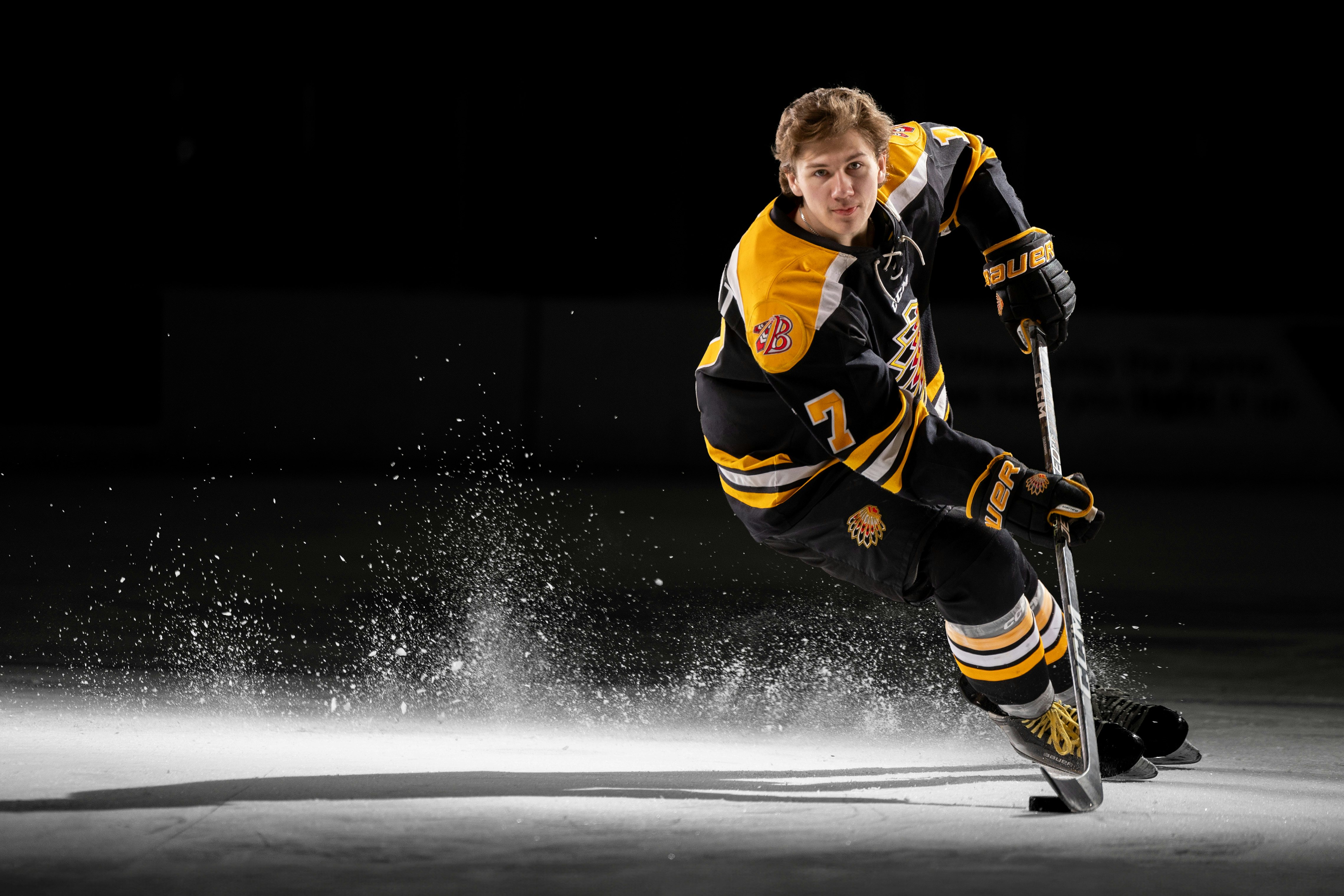 BEAUMONT, AB - April 6: Beaumont Chiefs forward Jake Gerhardt. (Photo by James Maclennan)