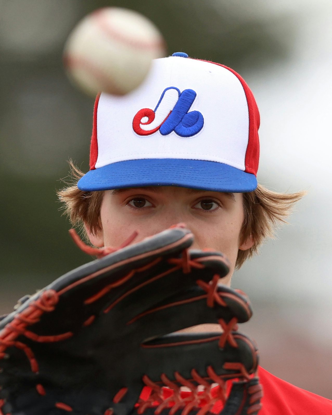 EDMONTON, AB - May 15: 18U AAA Edmonton Expos player Jarrett Schweitz warms up before a game at John Fry Park in Edmonton, AB on May 15, 2024. (Photo by James Maclennan)