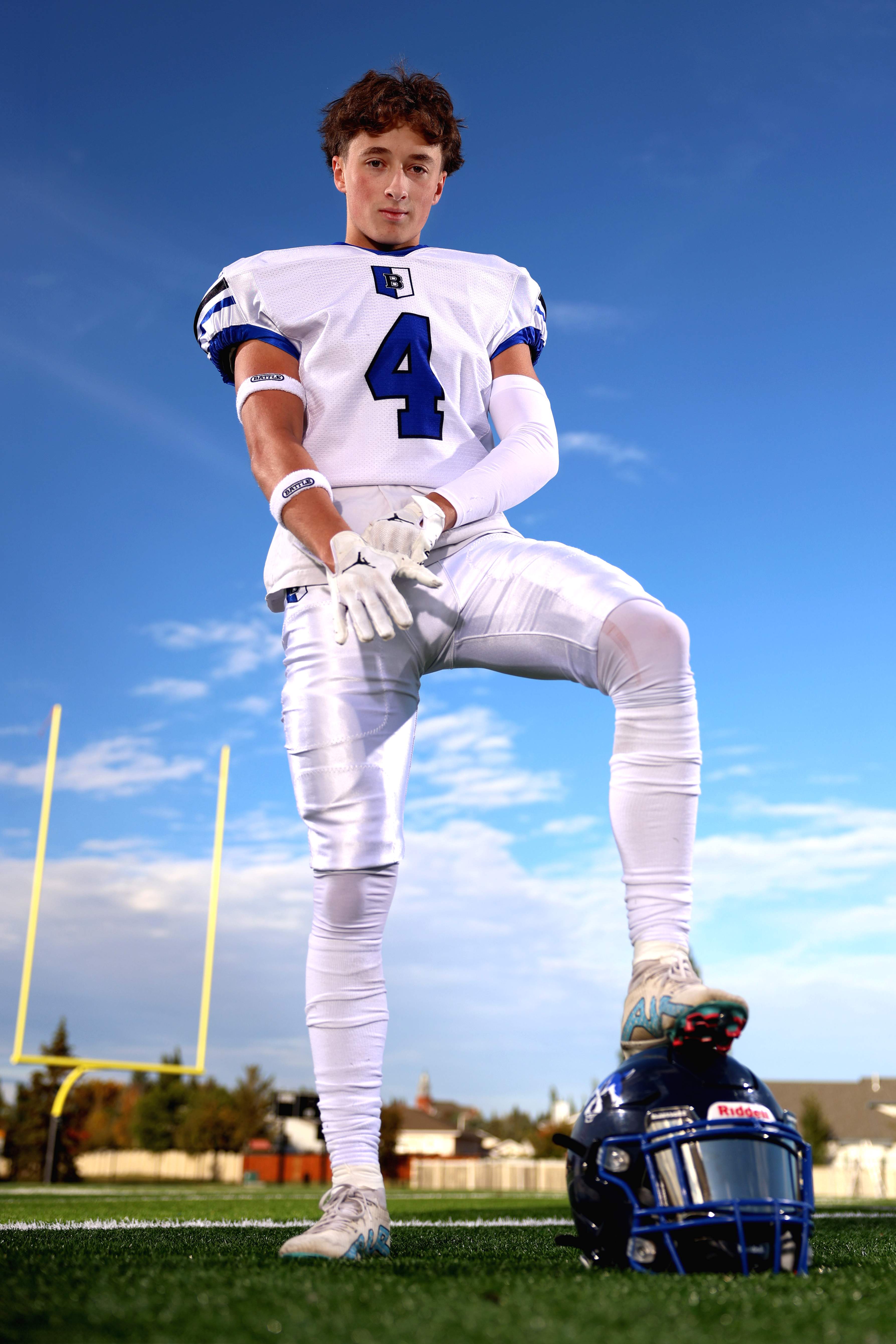 BEAUMONT, AB - September 28: Beaumont Composite High School student and Beaumont Bandits reciever Kaden Carwell as photographed on his home field in Beaumont on September 28, 2024. (Photo by James Maclennan)